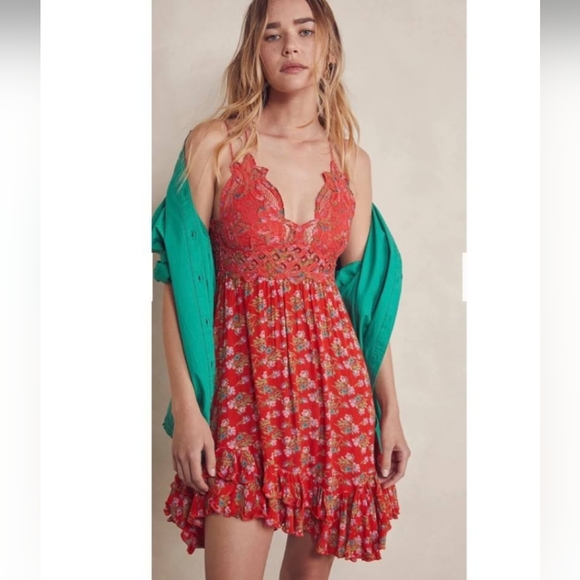 Free People Adella Printed Mini Slip in Red Meadow Combo  Size Small - Picture 5 of 10